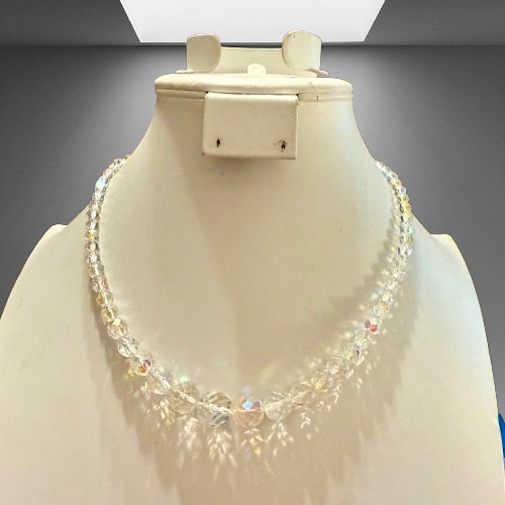 Vintage Aurora Borealis Faceted Crystal Beaded Necklace
